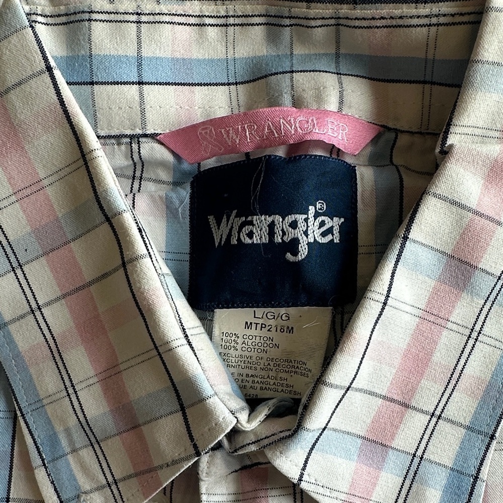 Wrangler Pink Ribbon Plaid Shirt Western Cowboy Button Down Size L - Picture 3 of 7